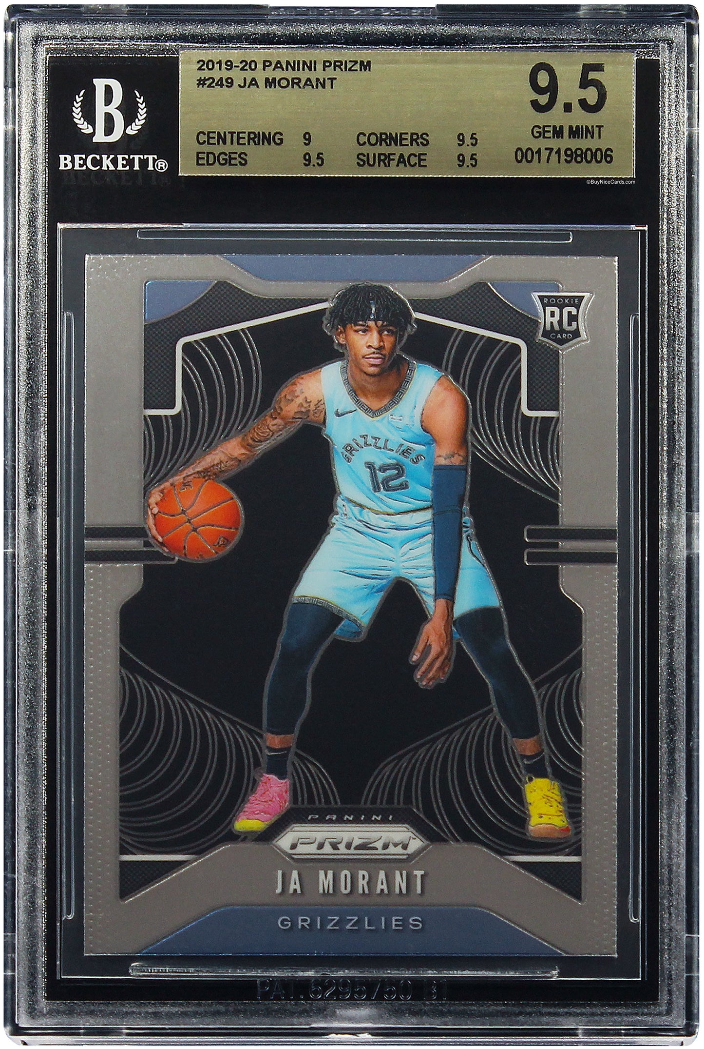 2019 Ja Morant Panini Prizm Base RC Rookie # 249 BGS 9.5 Gem Mint