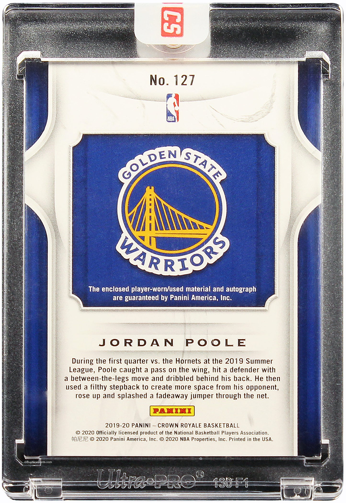 2019 Jordan Poole Panini Crown Royale Silhouettes Prime RC Rookie Patch Auto