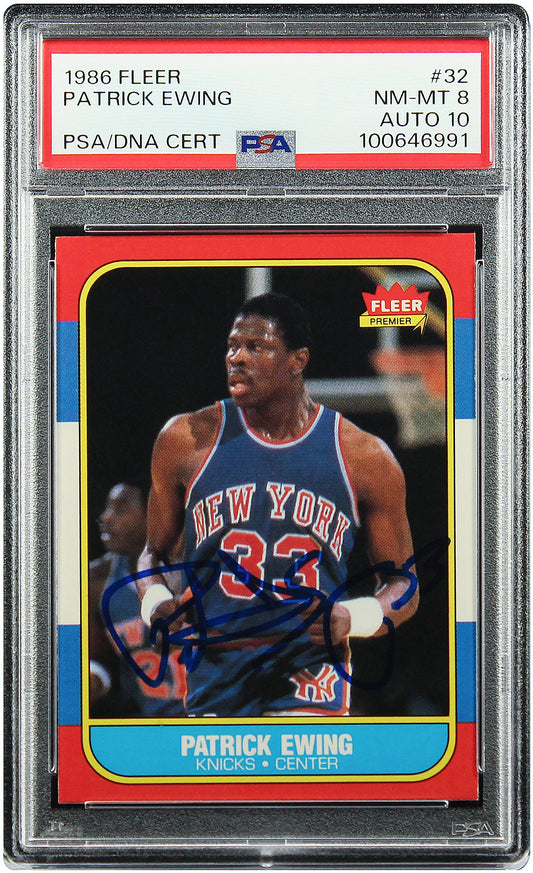 1986 Patick Ewing Fleer RC Rookie Auto #32 PSA 8 / 10 Auto