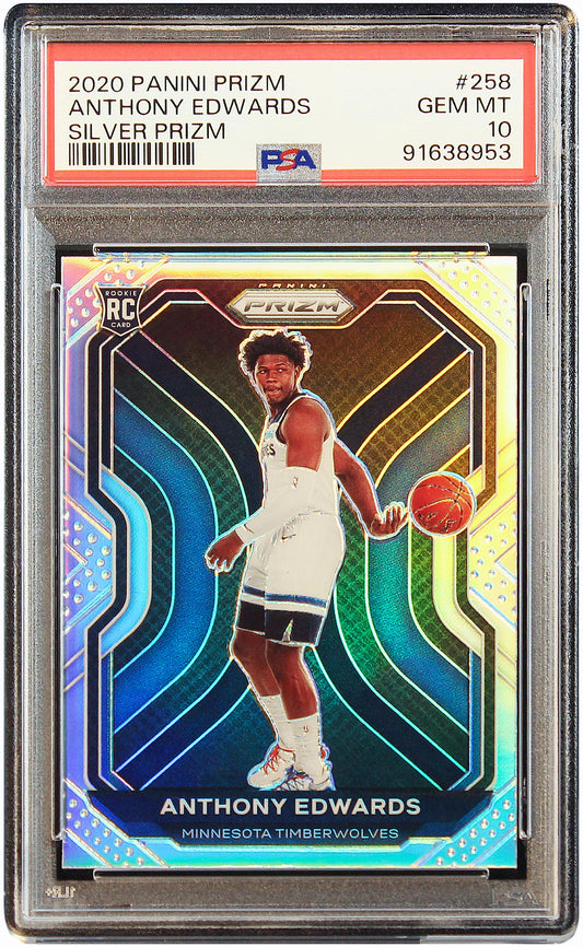2020 Anthony Edwards Panini Prizm Silver Prizms RC Rookie #258 PSA 10 Gem Mint