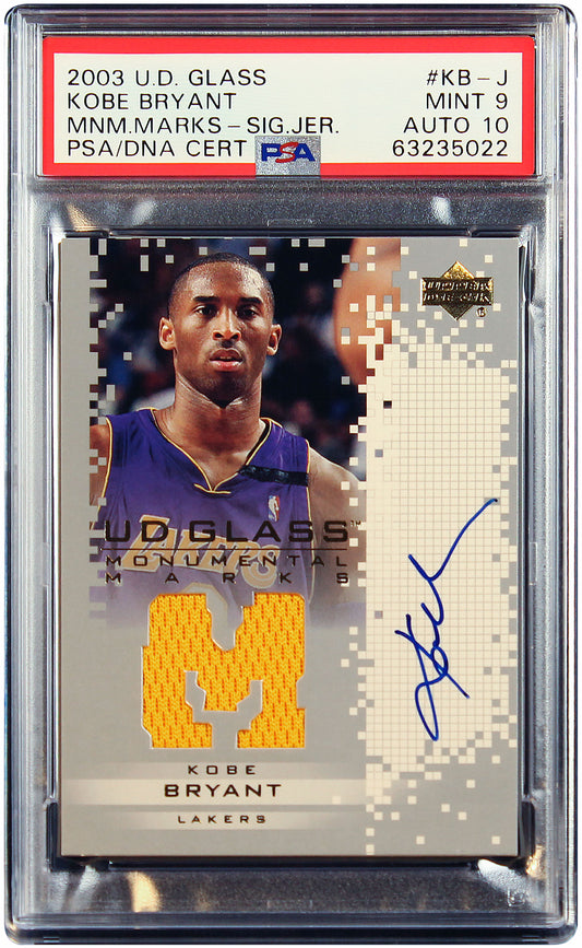 2003 Kobe Bryant Upper Deck UD Glass Monumental Marks SP Patch Auto #KB-J PSA 9 / 10