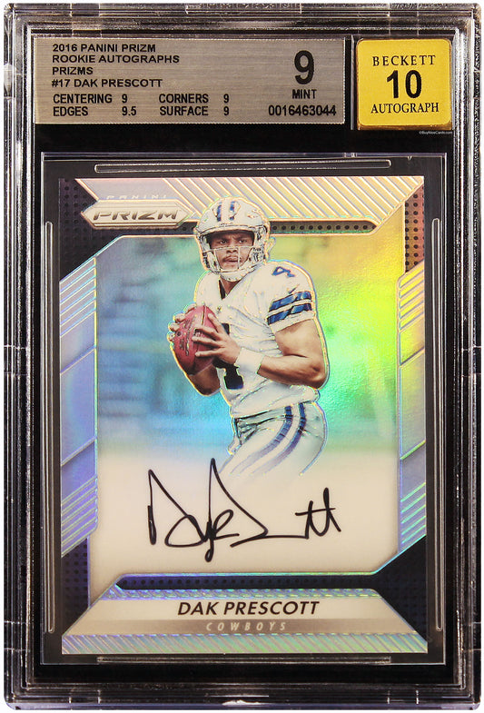 2016 Dak Prescott Panini Prizm Silver Prizms Auto SP RC Rookie #17 BGS 9 / 10