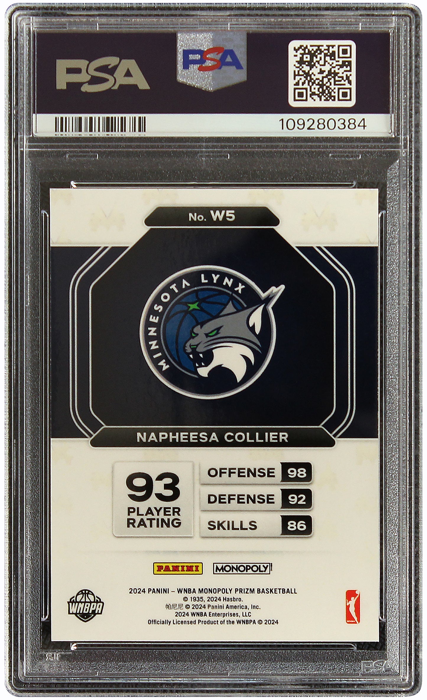 2024 Napheesa Collier Panini Prizm Monopoly WNBA Millionaire White SP #W5 PSA 9 Mint