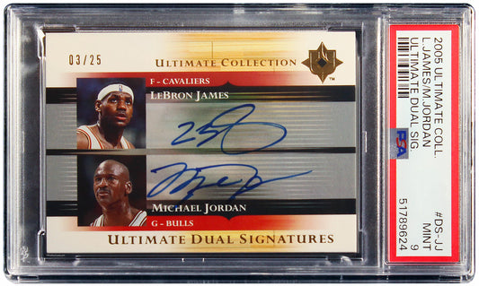 2005 Michael Jordan LeBron James Upper Deck Ultimate Collection Dual Signature Auto /25 PSA
