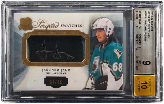 2013-14 Jaromir Jagr Upper Deck The Cup Scripted Swatches Patch Auto /35 BGS 9 / 10