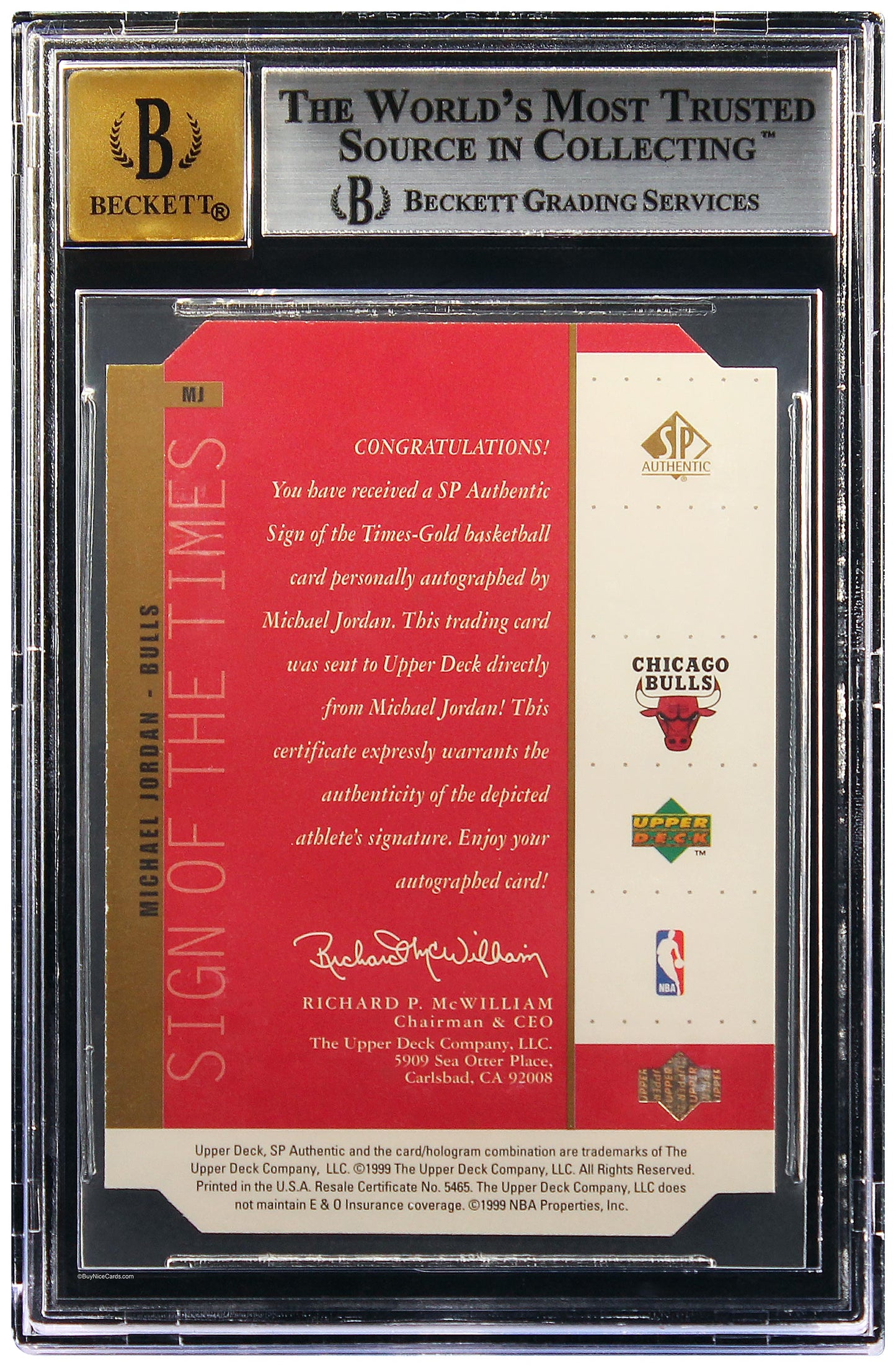 198-99 Michael Jordan Upper Deck Sign of the Times SOTT Gold SP Auto #MJ BGS 9