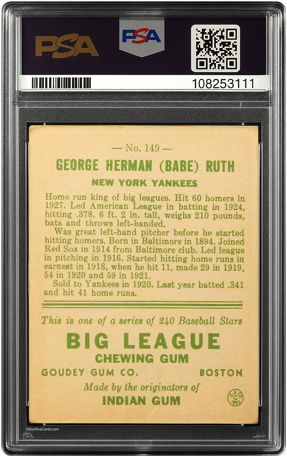 1933 Babe Ruth Goudey # 149 PSA 2.5 Good+ Nice Copy with Bright Color
