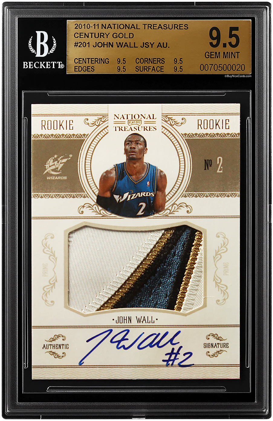 2010-11 John Wall Panini National Treasures Gold RC Rookie Patch Auto /25 BGS 9.5