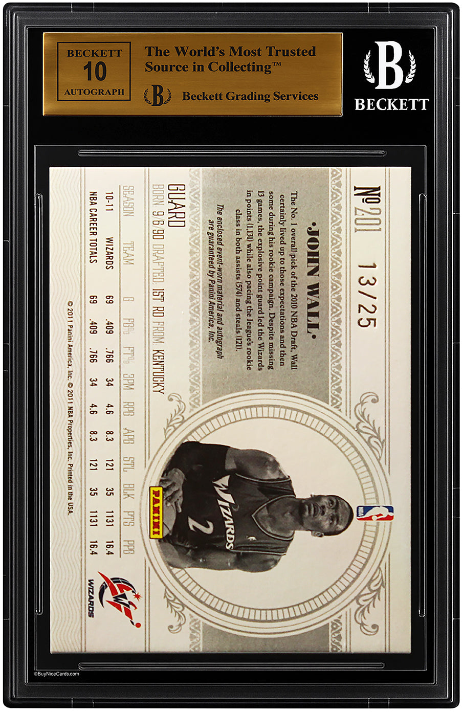 2010-11 John Wall Panini National Treasures Gold RC Rookie Patch Auto /25 BGS 9.5