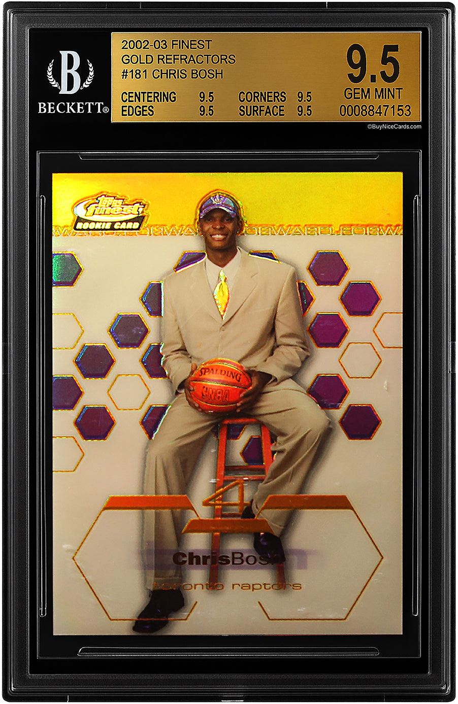 2002-03 Chris Bosh Topps Finest Gold Refractor XRC Jersey Numbers 4/25 BGS 9.5 Gem Mint