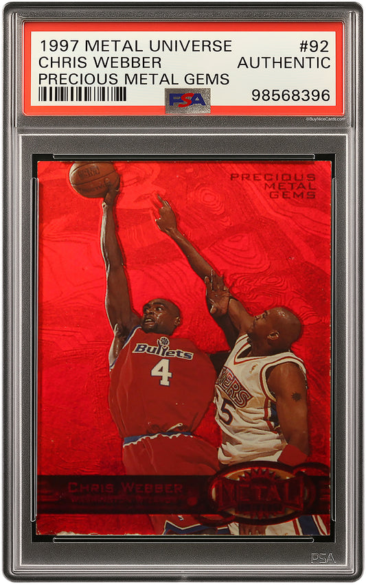 1997 Chris Webber Skybox Metal Universe Precious Metal Gems PMG Red /100 PSA