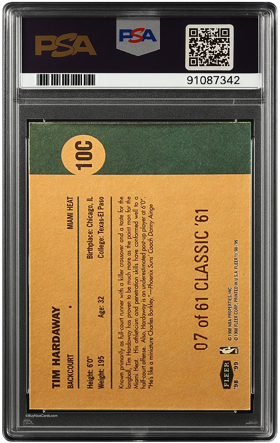 1998 Tim Hardaway Fleer Tradition Classic '61 # 10C PSA 8