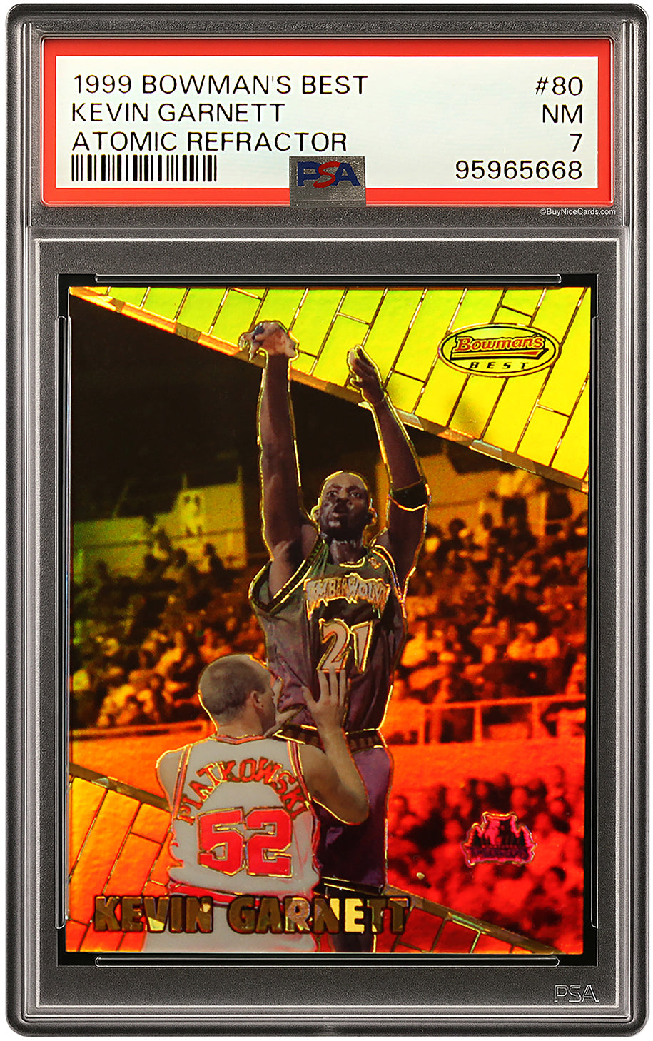1999 Kevin Garnett Bowman's Best Atomic Refractor SP /100 # 80 PSA 7 NM