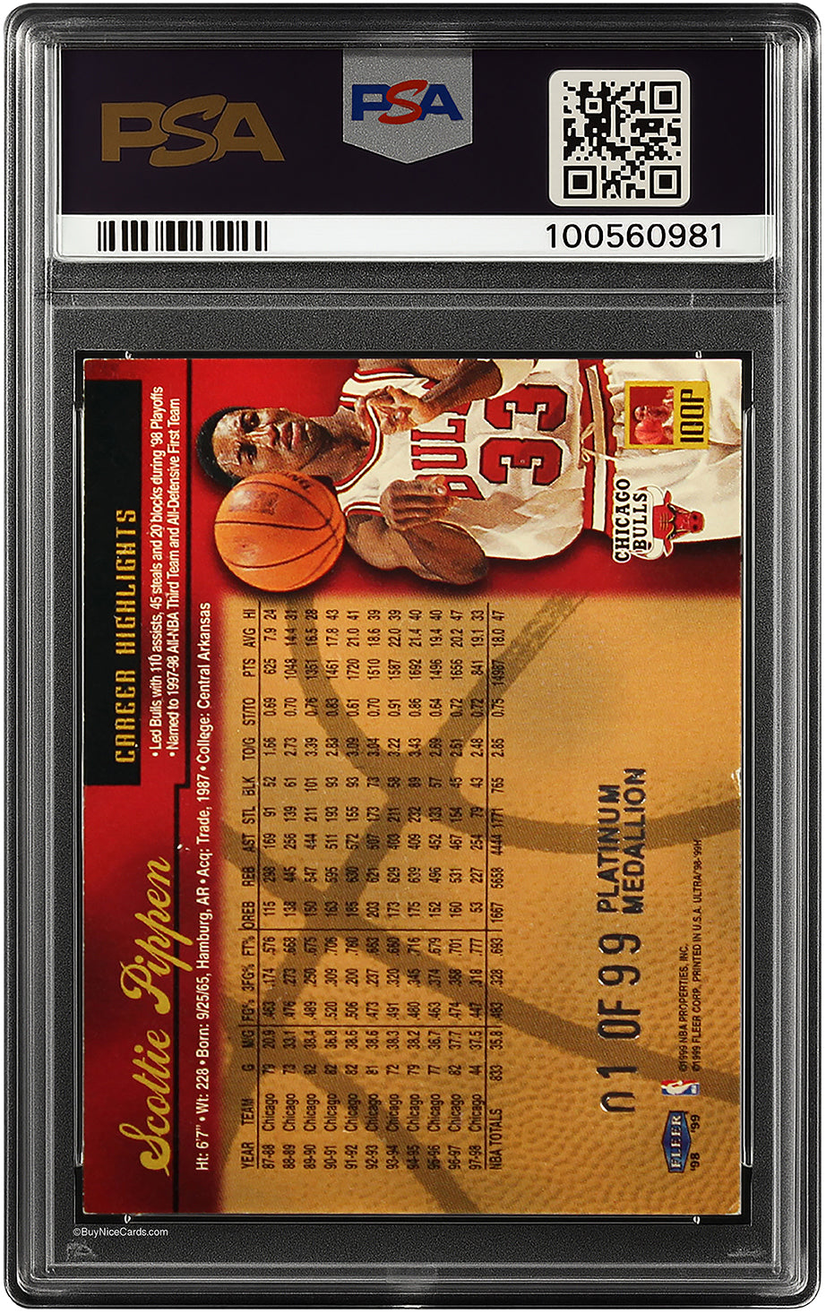 1998 Scottie Pippen Fleer Ultra Platinum Medallion SP /100 # 100P PSA 5