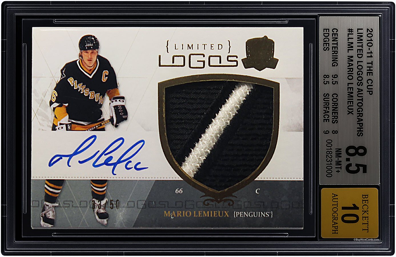 2010-11 Mario Lemieux UD The Cup Limited Logos Patch Auto /20 # LLML BGS 8.5 / 10