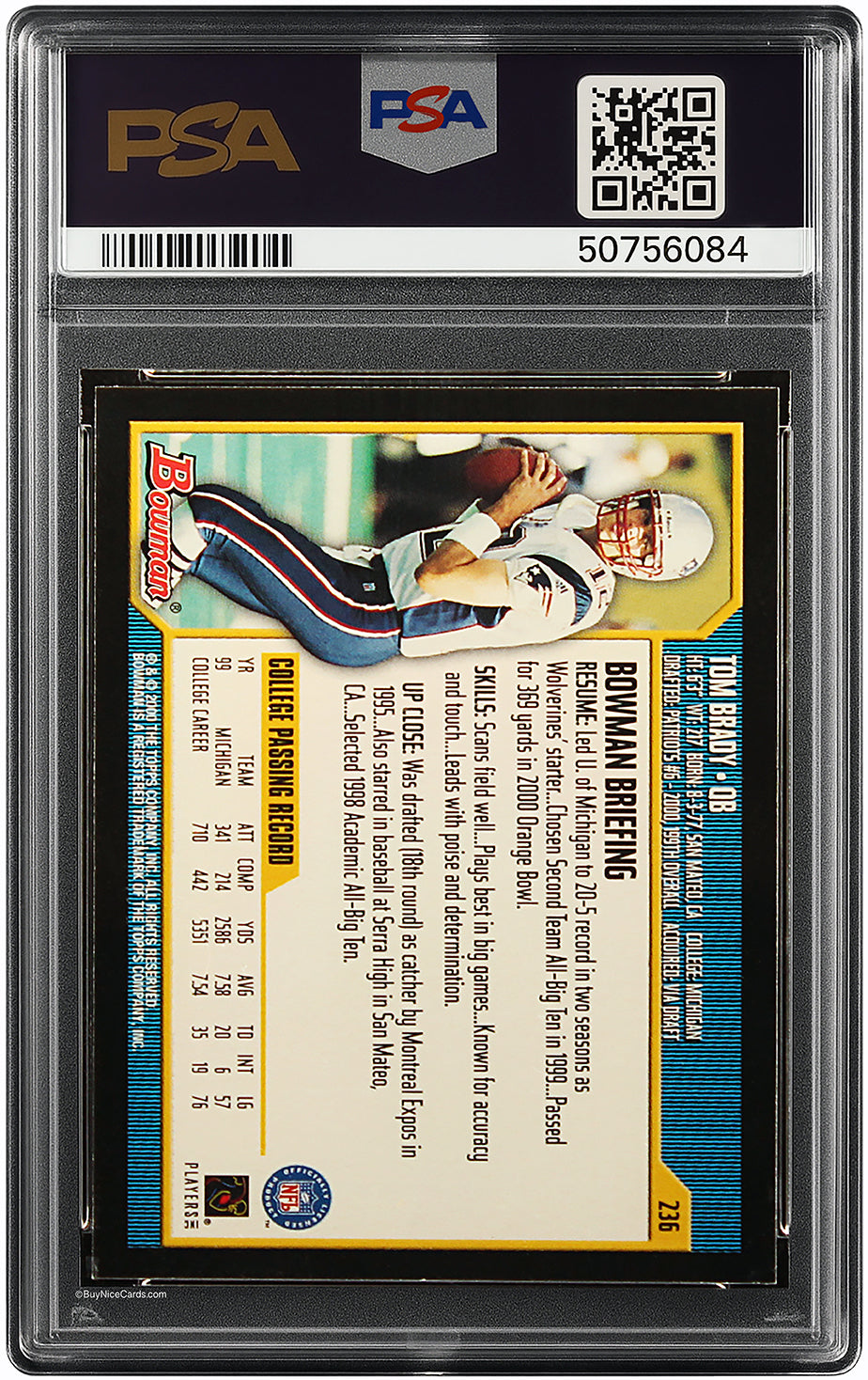 2000 Tom Brady Bowman RC Rookie # 236 PSA 9 Mint
