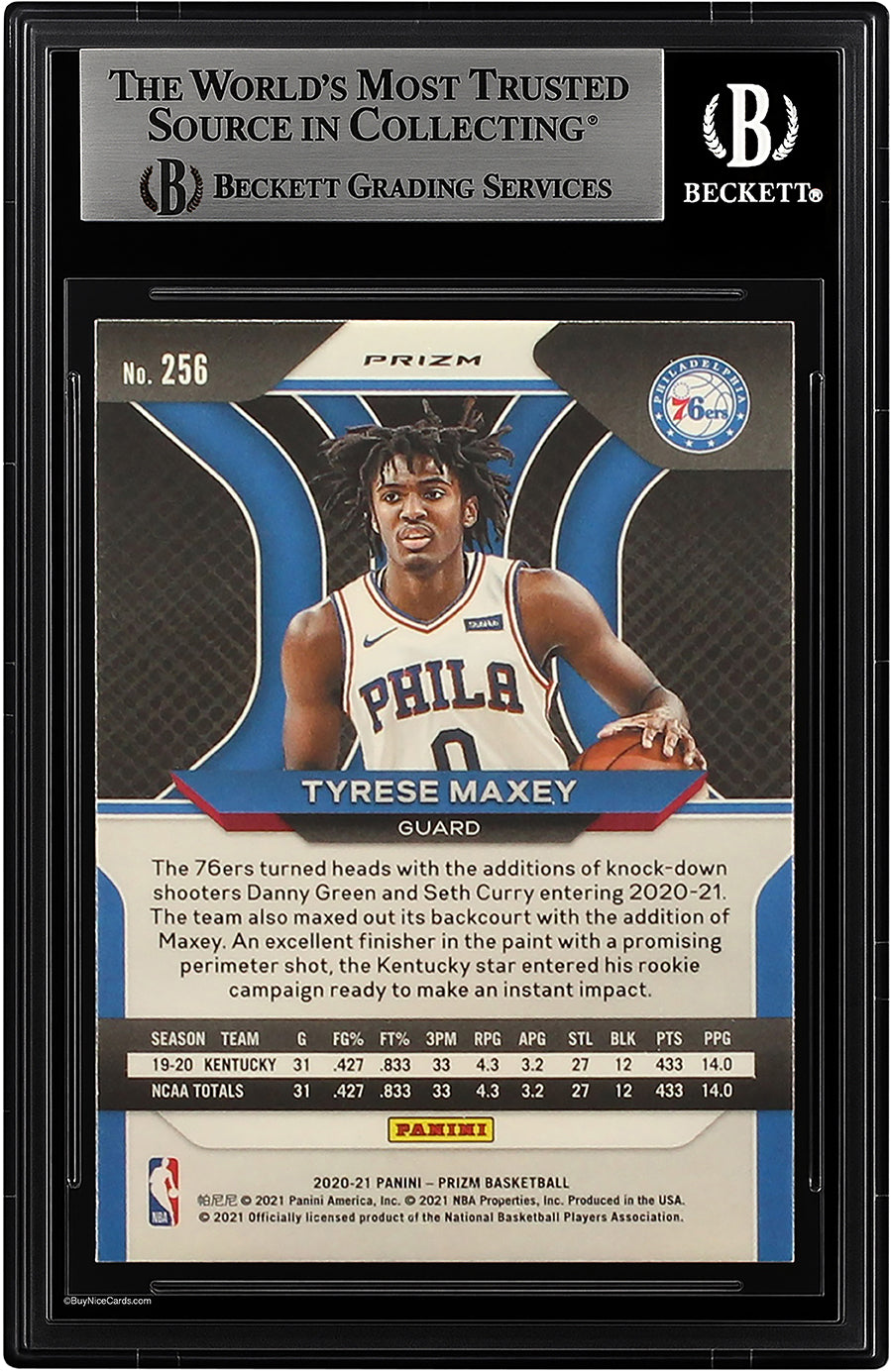 2020 Tyrese Maxey Panini Prizm Silver Prizms Refractor SP RC Rookie #256 BGS 9