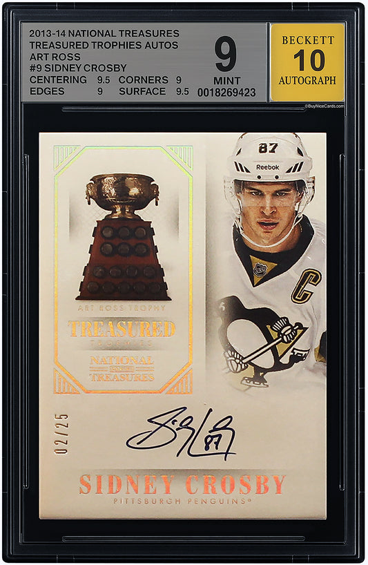 2013-14 Sidney Crosby Panini National Treasures Treasured Trophies Auto /25 BGS 9 / 10