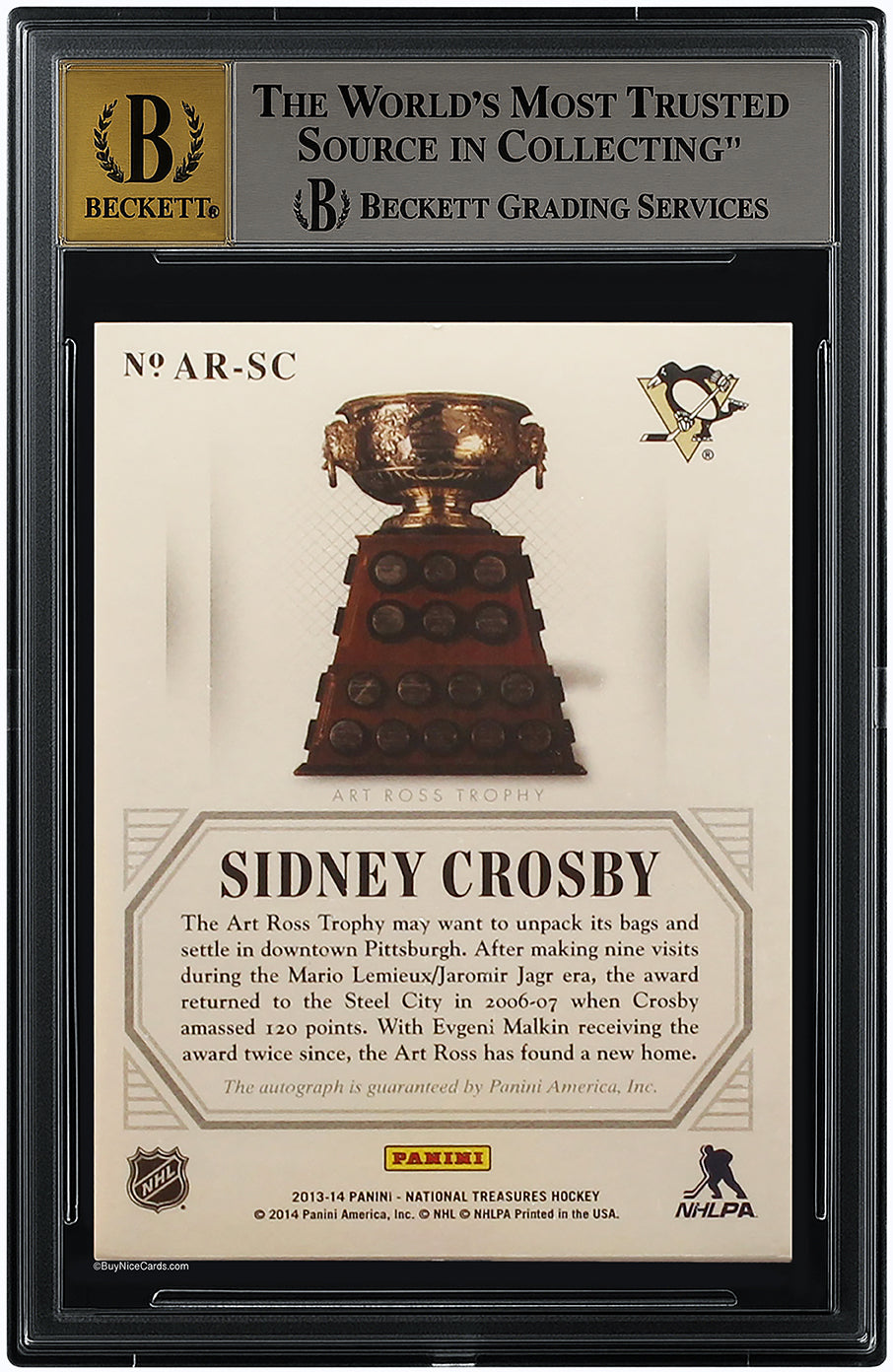 2013-14 Sidney Crosby Panini National Treasures Treasured Trophies Auto /25 BGS 9 / 10