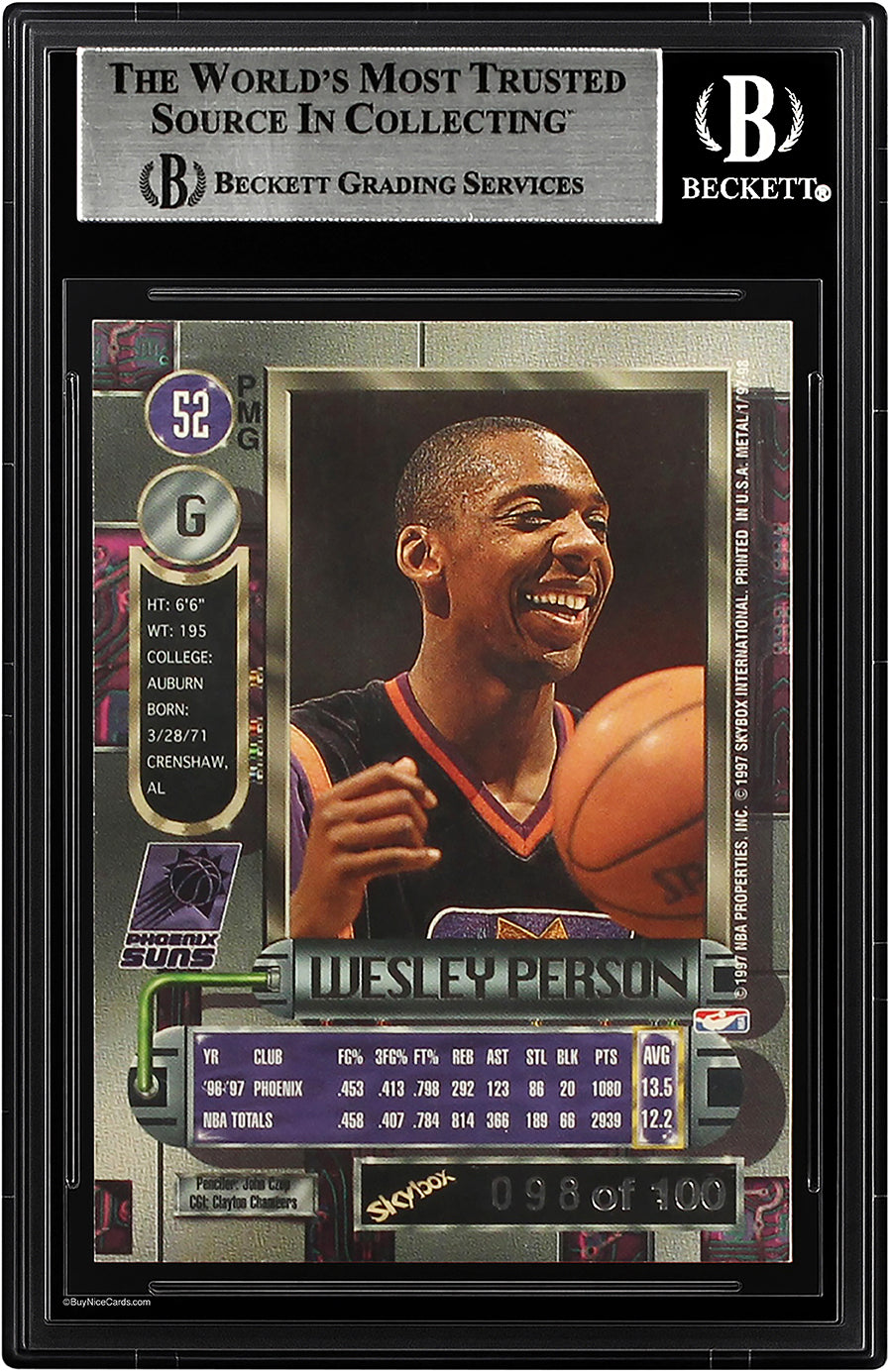 1997-98 Wesley Person Skybox Metal Universe Precious Metal Gems Red PMG /100 BGS 7