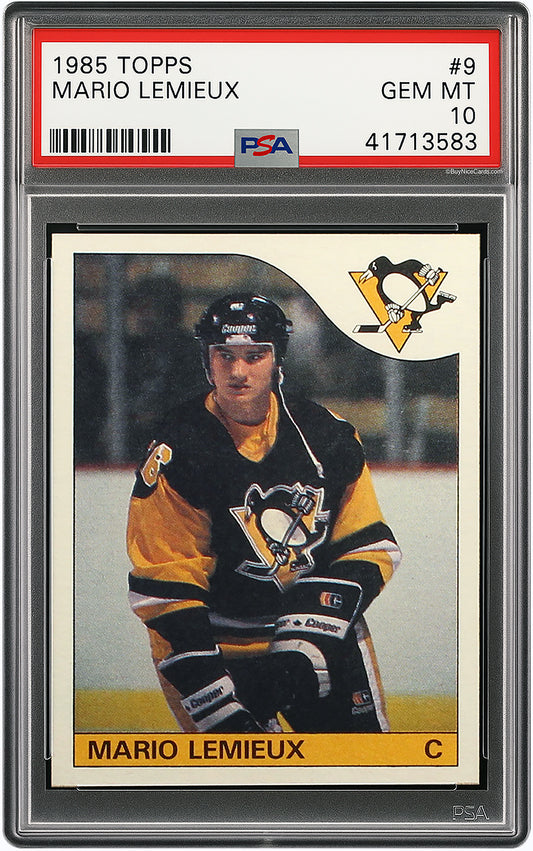 1985 Mario Lemieux Topps RC Rookie #9 PSA 10 Gem Mint Very Nice Eye Appeal