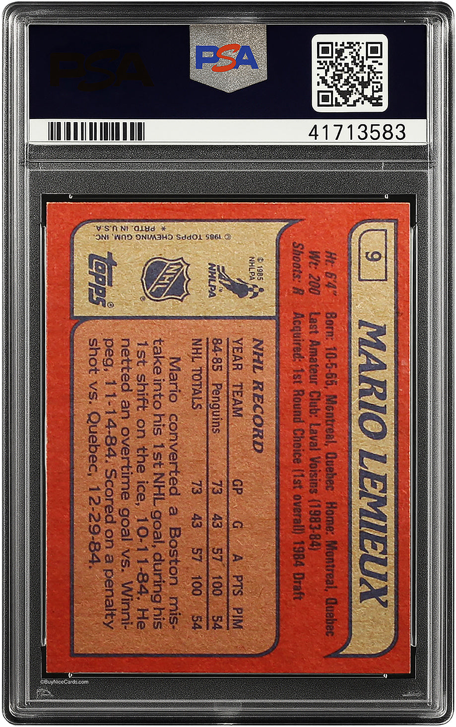 1985 Mario Lemieux Topps RC Rookie #9 PSA 10 Gem Mint Very Nice Eye Appeal