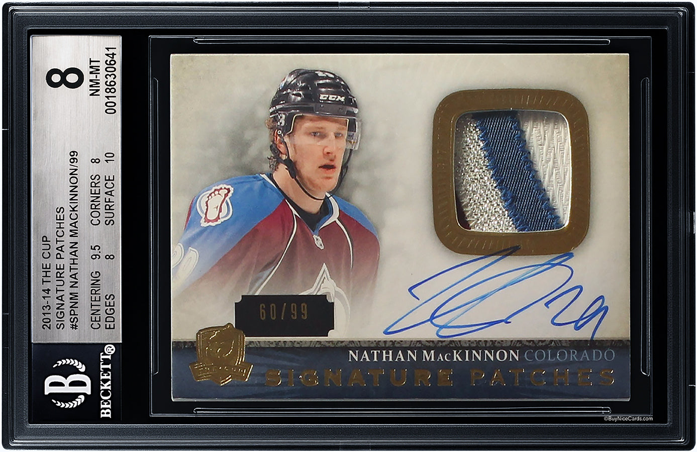 2013-14 Nathan Mackinnon UD The Cup Signature Patches RC Rookie Auto /99 #SPNM BGS 8