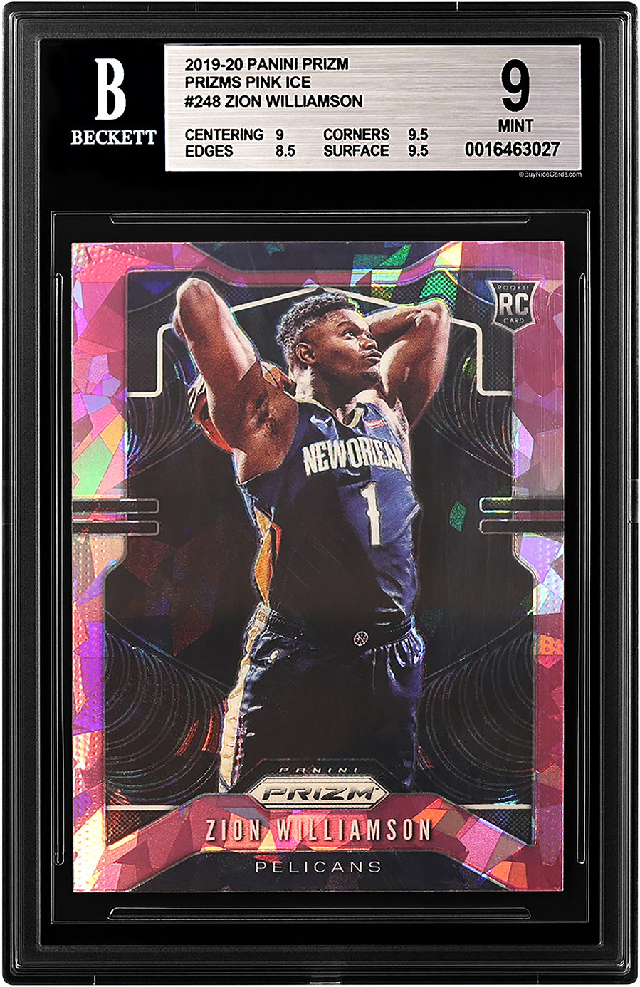 2019-20 Zion Williamson Panini Prizm Pink Ice RC Rookie #248 BGS 9 with 9.5 Corners Edges