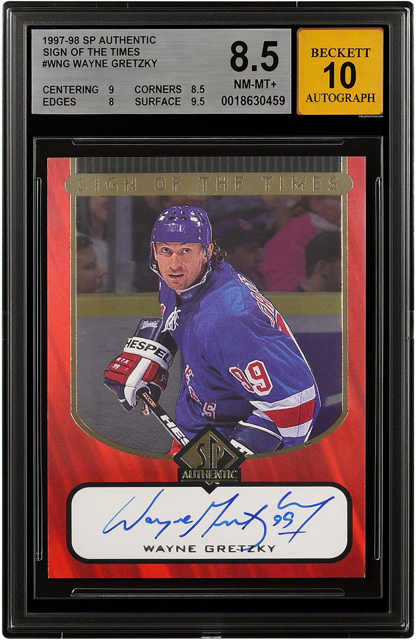 1997 Wayne Gretzky Upper Deck SP Authentic Sign of the Times SP Auto #WG BGS 8.5 / 10