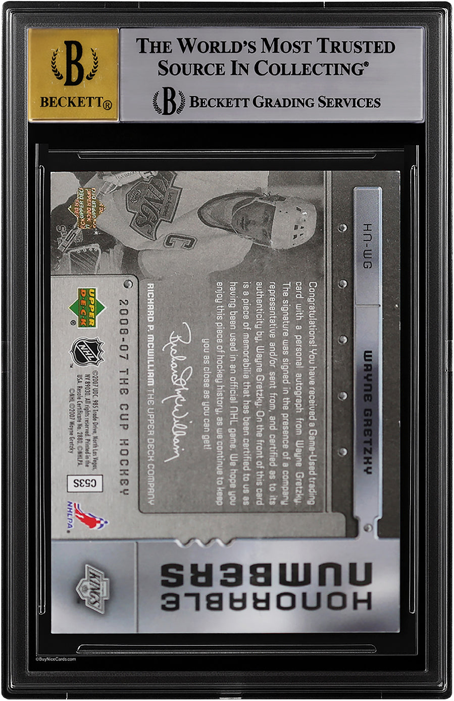 2006-07 Wayne Gretzky UD The Cup Honorable Numbers Patch Auto /99 #HNWG BGS 8.5
