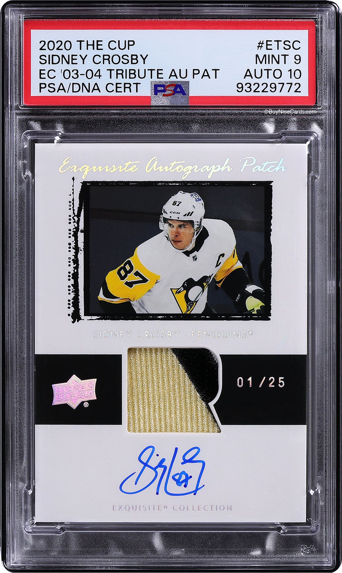 2020 Sidney Crosby UD The Cup Exquisite RC Rookie Tribute Patch Auto /25 PSA 9 / 10