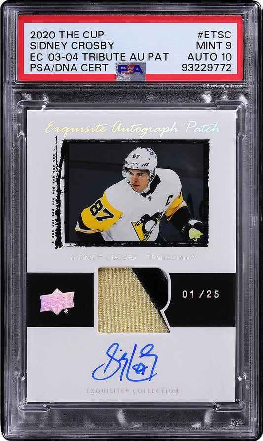 2020 Sidney Crosby UD The Cup Exquisite RC Rookie Tribute Patch Auto /25 PSA 9 / 10