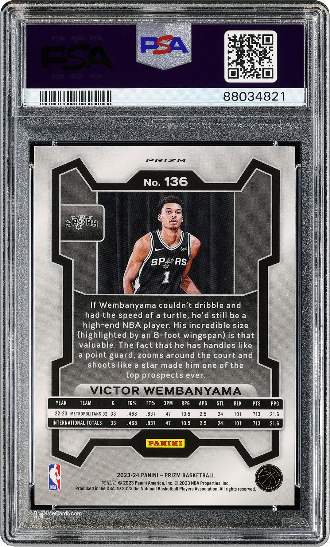 2023 Victor Wembanyama Prizm Silver Prizms Refractor SP RC Rookie #136 PSA 10 Gem Mint