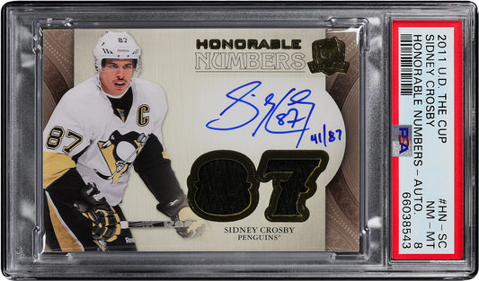 2011 Sidney Crosby UD The Cup Honorable Numbers Dual Patch Auto /87 #HN-SC PSA 8
