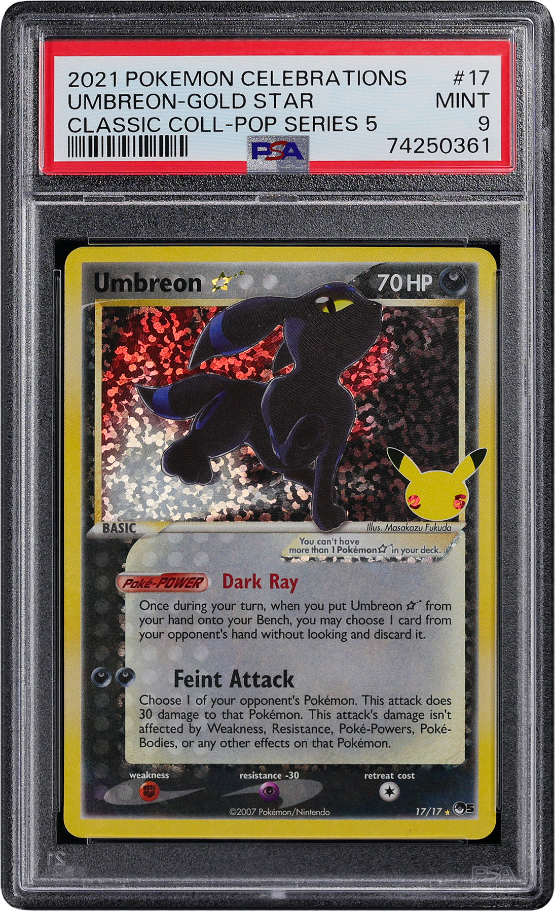2-21 Umbreon Pokemon Celebrations Gold Star Classic Collection Pop Series 5 #17 PSA 9