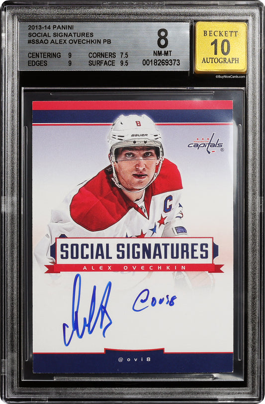 2013-14 Alexander Ovechkin Panini Social Signatures SP Inscription Auto #SSAO BGS 8 / 10