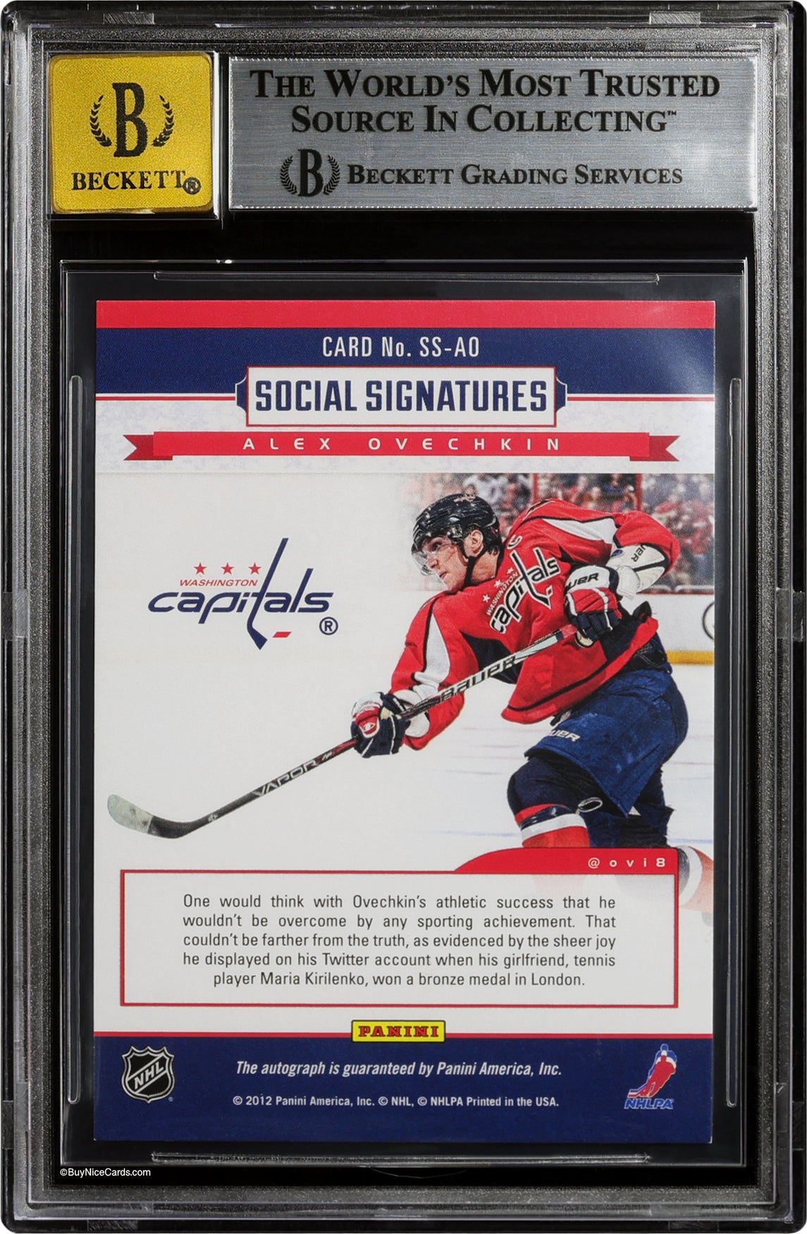 2013-14 Alexander Ovechkin Panini Social Signatures SP Inscription Auto #SSAO BGS 8 / 10