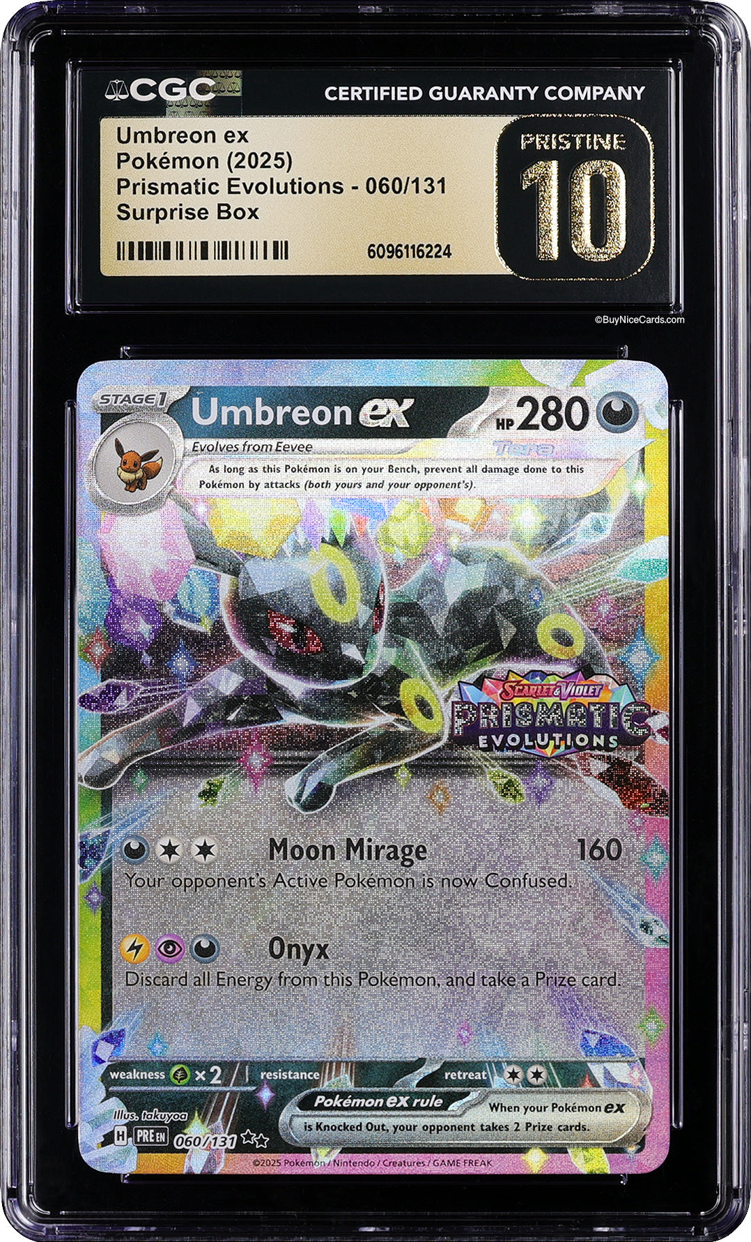 2025 Umbreon ex Pokemon Prismatic Evolutions 060/131 Surpise Box CGC 10 Pristine