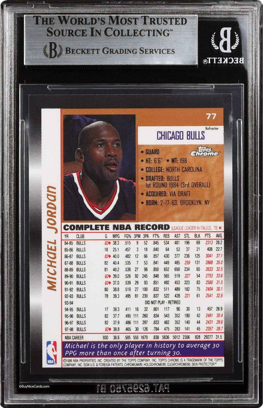 1998-99 Michael Jordan Topps Chrome Preview Refractor SP #77 BGS 8.5 Pop 16