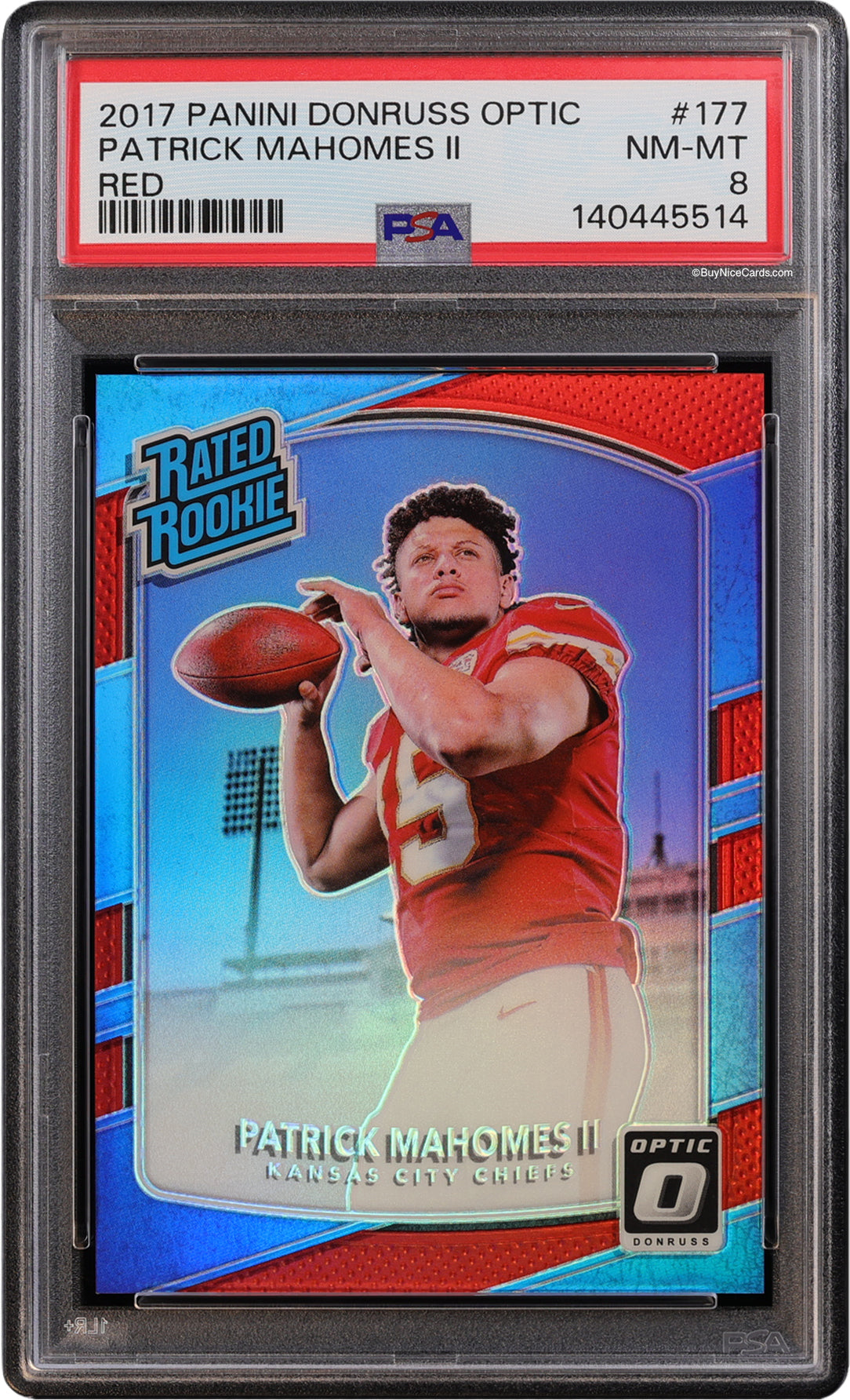 2017 Patrick Mahomes Panini Donruss Optic Red RC Rookie /99 #177 PSA 8 NM-MT