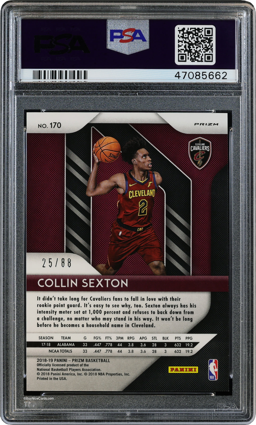 2018 Collin Sexton Panini Prizm Choice Red Prizms RC Rookie #170 PSA 9