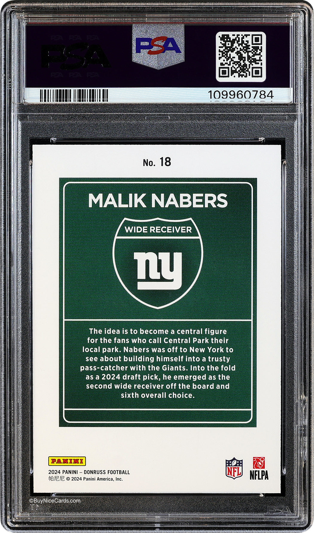 2024 Malik Nabers Paini Donruss Optic Downtown! RC Rookie # 18 PSA 10 Gem Mint