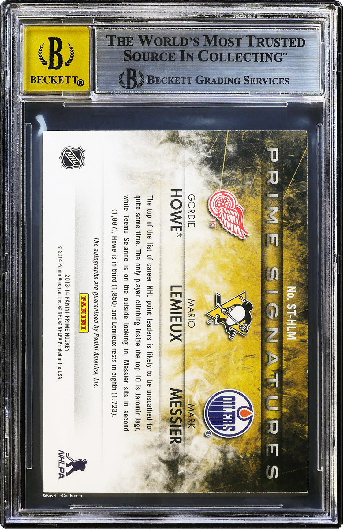 2013-14 Mario Lemieux Gordie Howe Mark Messier Panini Signature Trios Auto /25 BGS 8 / 10