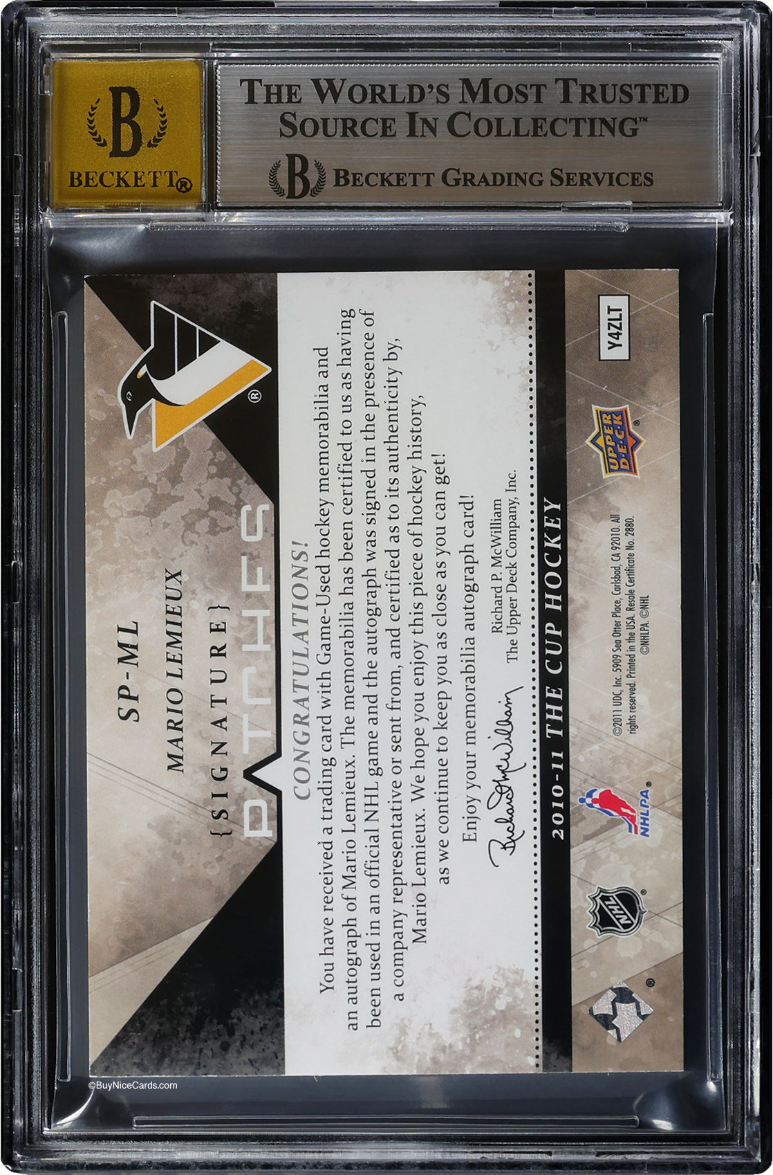 2010-11 Mario Lemieux Upper Deck The Cup Signature Patches Auto /35 #SPML BGS 8.5 / 10