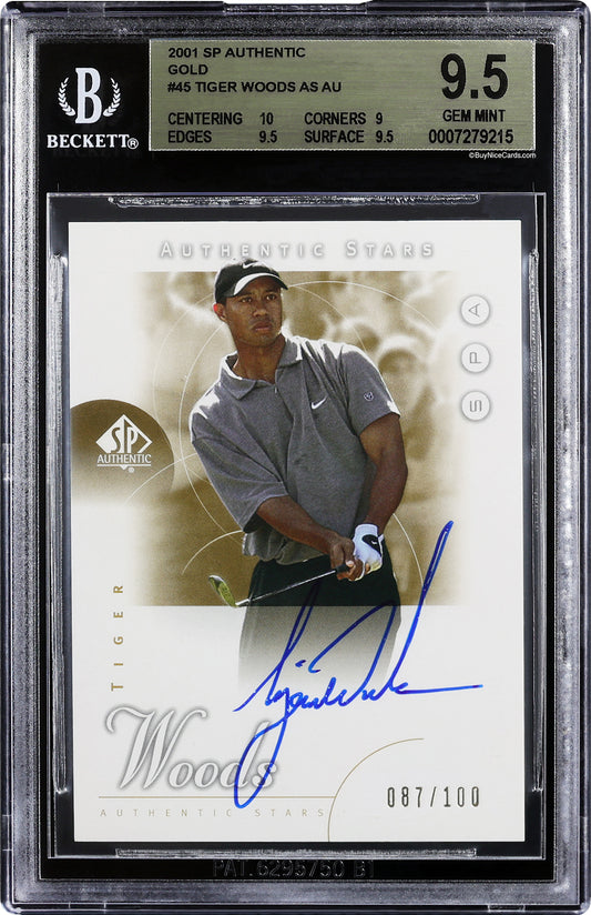 2001 Tiger Woods Upper Deck SP Authentic Gold RC Rookie /100 #45 BGS 9.5 Gem Mint