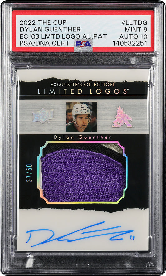 2022 Dylan Guenther Upper Deck The Cup Limited Logos RC Rookie Patch Auto / 50 PSA 9 / 10