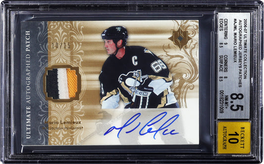 2006-07 Mario Lemieux Upper Deck Ultimate Collection Jersey Patch Auto /25 #AJML BGS 8.5