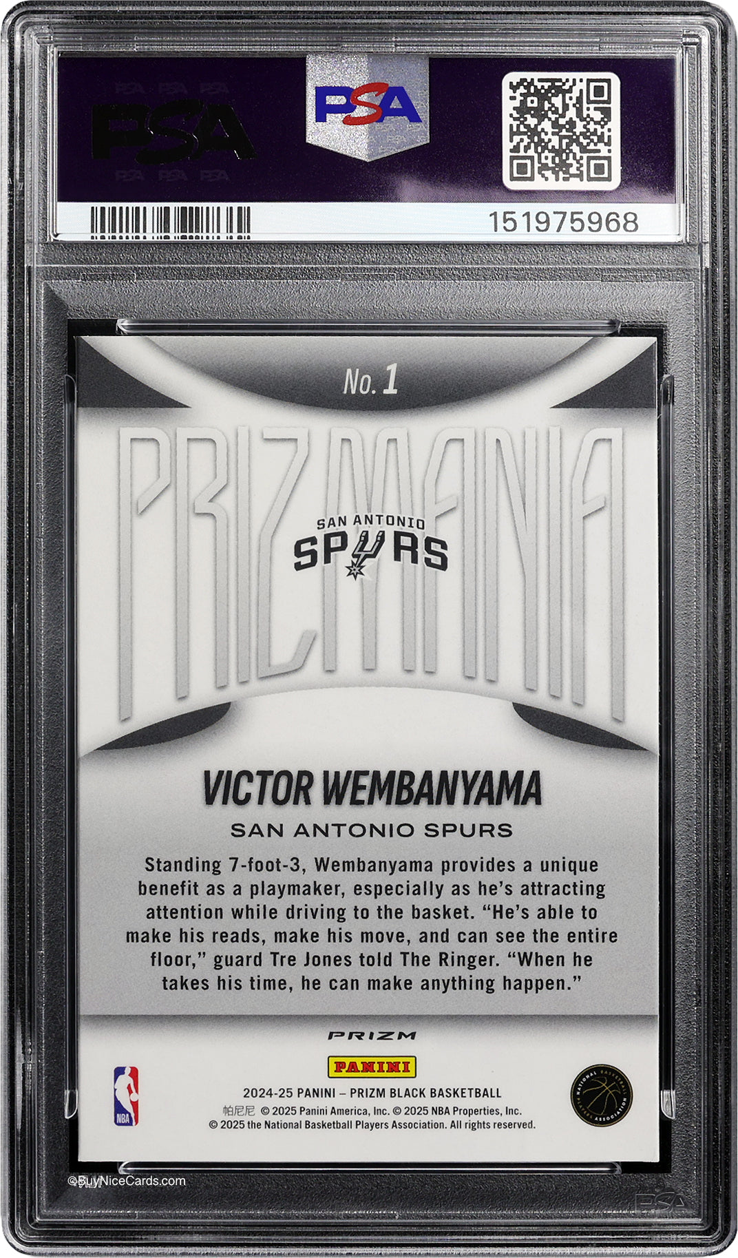 2024 Victor Wembanyama Panini Prizm Black Prizmania SP Prizms Silver #1 PSA 10 Gem Mint