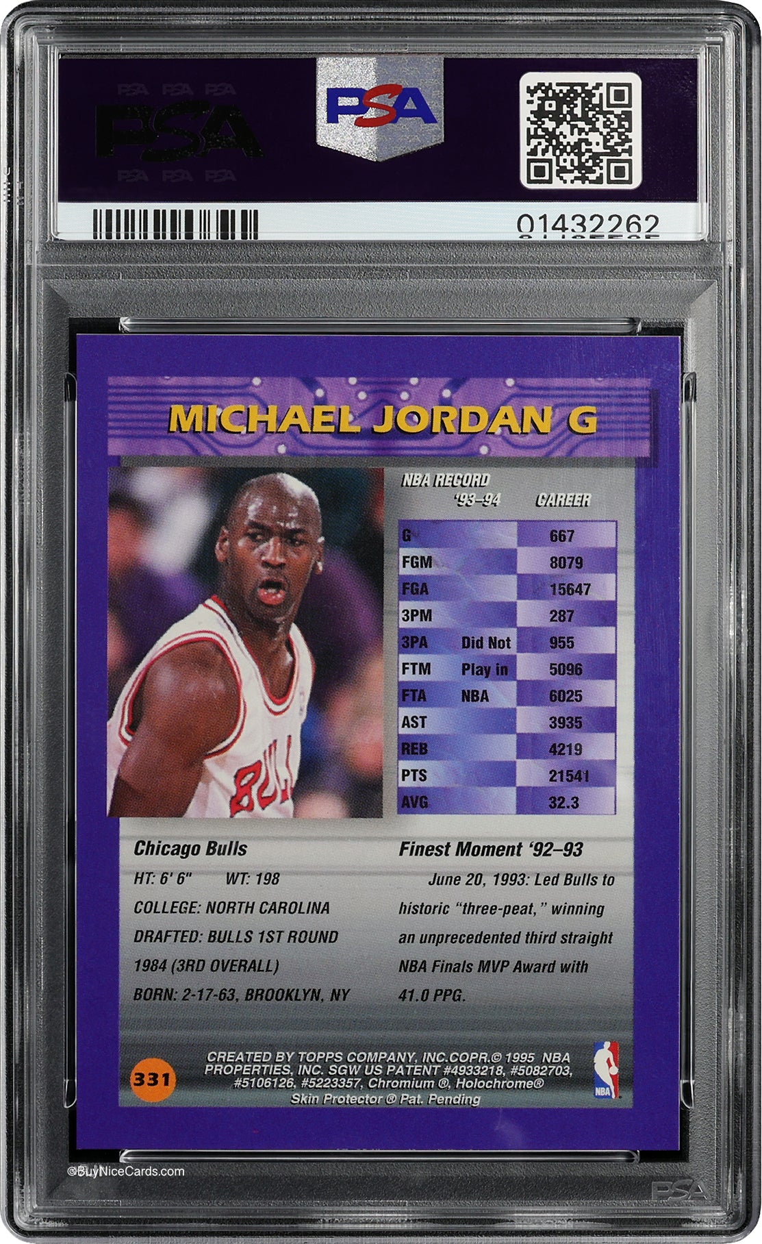 1994 Michael Jordan Topps Finest Refractor SP # 331 PSA 10 Gem Mint