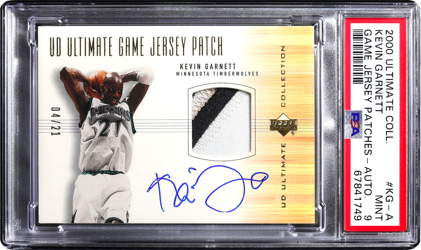 2000 Kevin Garnett Upper Deck Ultimate Collection Game Jersey Patch Auto /21 PSA 9 Pop 2